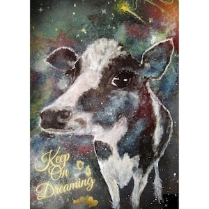Printable Digital Greeting Card Instant Download jpg, pdf + 30s mp4 Animated Musical Greeting Card, Portrait, Milkyway Cow, Keep on Dreaming