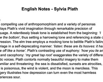 Leaving Certificate English - Sylvia Plath poetry notes