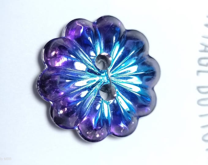 1 purple glass shiny metallic vintage 3D button 7/8"