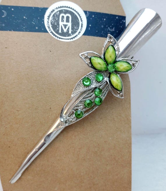 VINTAGE Green Crystal Metal Hair Clip - Etsy display picture 3
