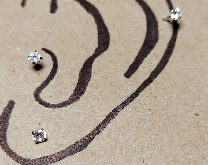 EAR PIERCING JEWELRY, 3 Clear Crystal earrings, Tragus, Earlobe, Cartlidge, 22 G, 22-gauge, Same size as regular earrings, Helix, Industrial