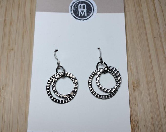 Metal Double Ring Silver toned Earrings: Upcycled, sustainable gift. Secret Santa gift, Mom, Girlfriend, Wedding, Anniversary gift, 2000s