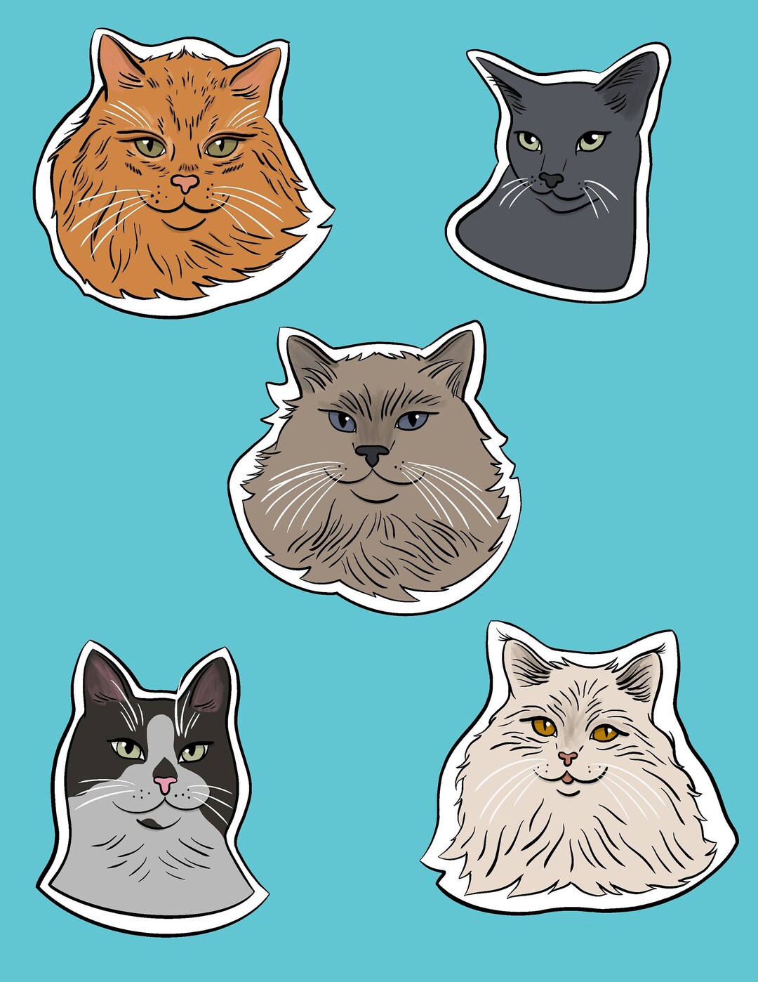Cats Printable 10 Sticker Designs Bundle for Kids & Adults - Instant ...