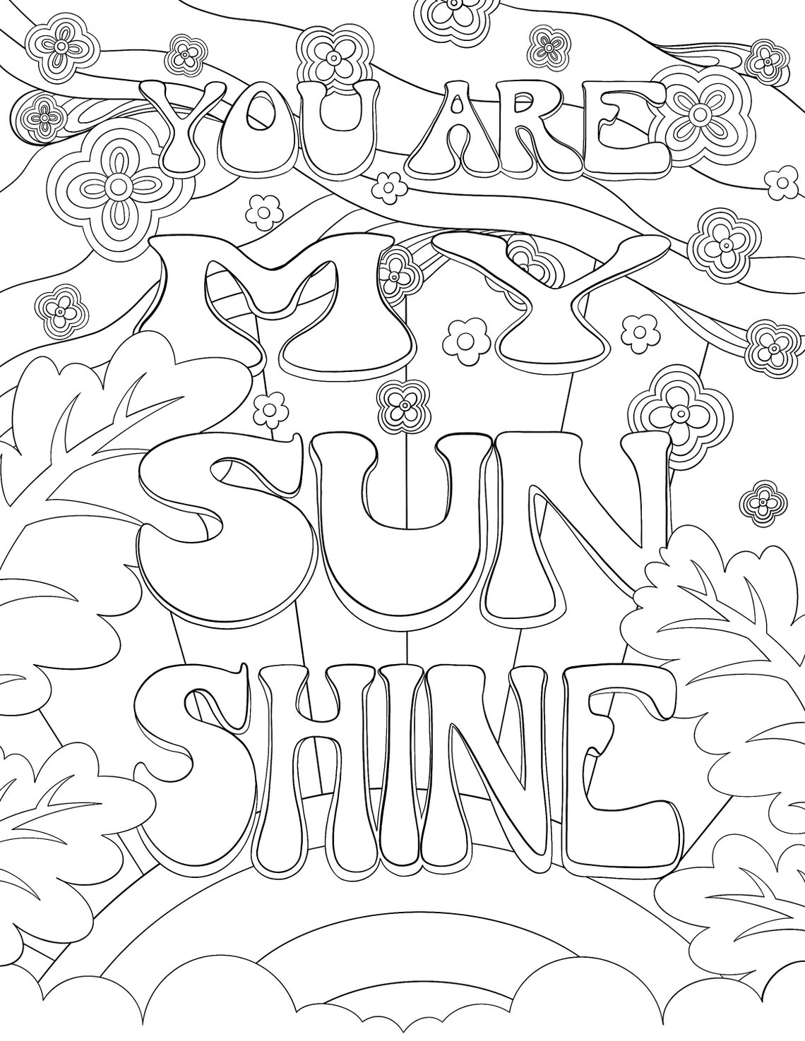 You Are My Sunshine Printable Coloring Page for Kids & Adults Instant