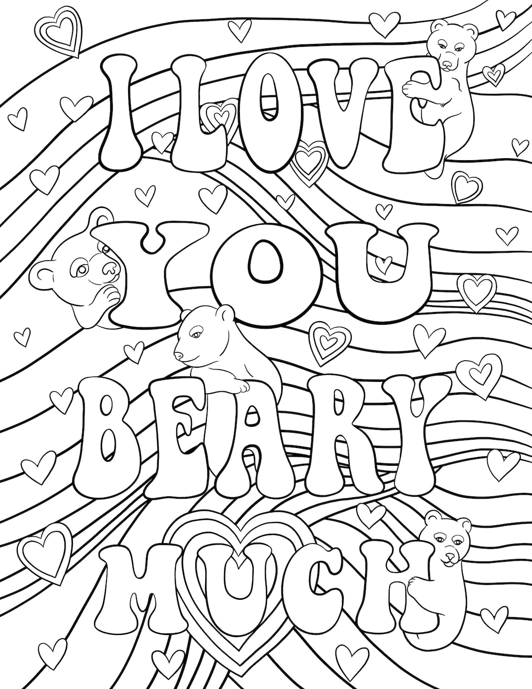 I Love You Beary Much Printable Coloring Page for Kids Adults I Love You Beary Much Printable Coloring Page for Kids Adults