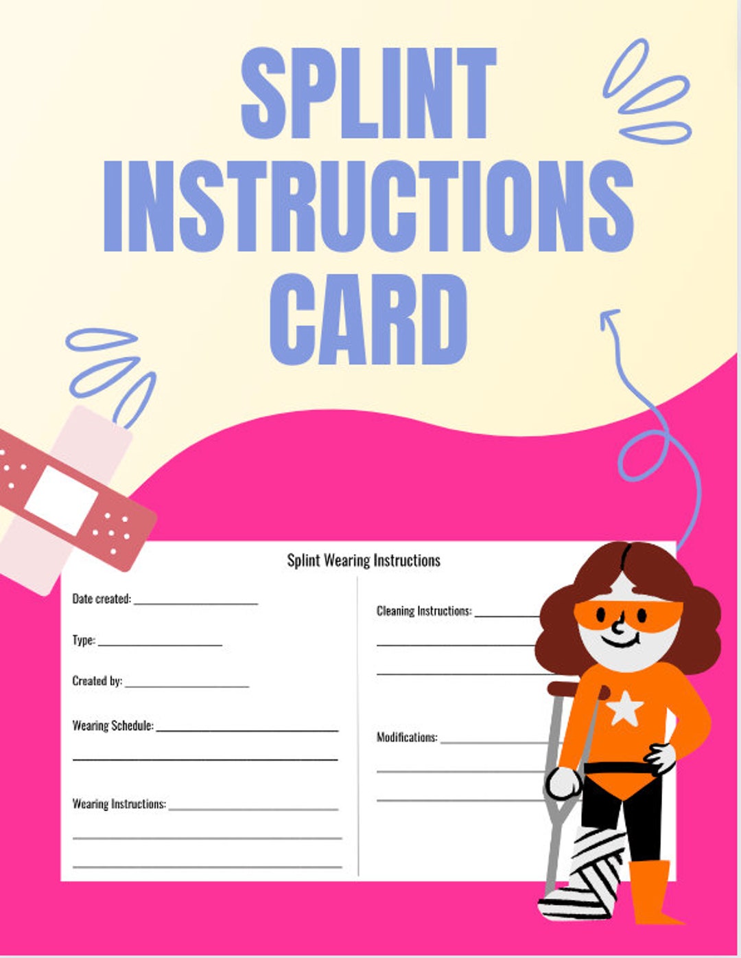 Splint Wearing Instructions Template, Occupational Therapy, Hand