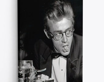 James Dean Legend Food in Mouth Movie Set Print Canvas, black and white