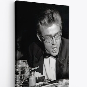 James Dean Legend Food in Mouth Movie Set Print Canvas, black and white