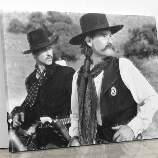 Wyatt Earp Doc Holliday Famous gunfighter original Charcoal print Tombstone Arizona Movie Print Canvas, western, outlaw, old west