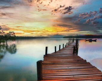 Beautiful Pier with Lake Sunset Ocean beach canvas wall art Beach sunset wall art Ocean sunset canvas wall Sunset beach wall art large