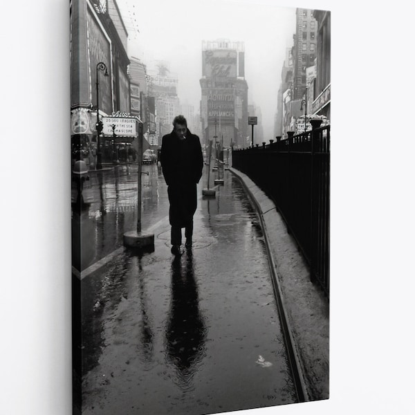 James Dean Legend Times Square New York City NYC Movie Set Print Canvas, zwart-wit