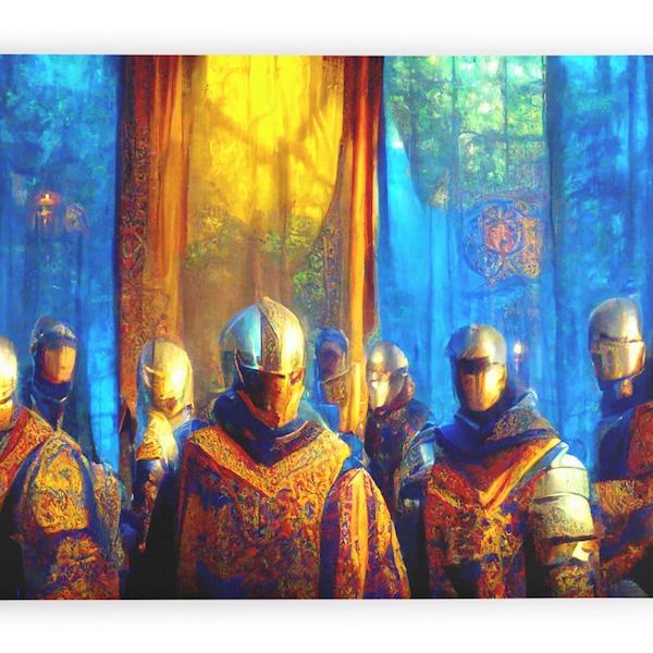 Knights of the round table King Arthur's knights Armor camelot AI Generated Scifi fantasy Composite Brilliant Colors canvas print wall art