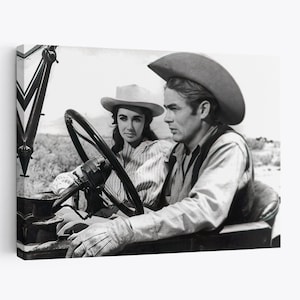James Dean Elizabeth Taylor Cowboy Giant Movie Set Print Canvas, black and white