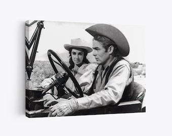 James Dean Elizabeth Taylor Cowboy Giant Movie Set Print Canvas, black and white