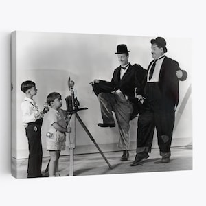 Laurel and Hardy with Spanky and alphalfa from little rascals vintage Black and White Retro Canvas