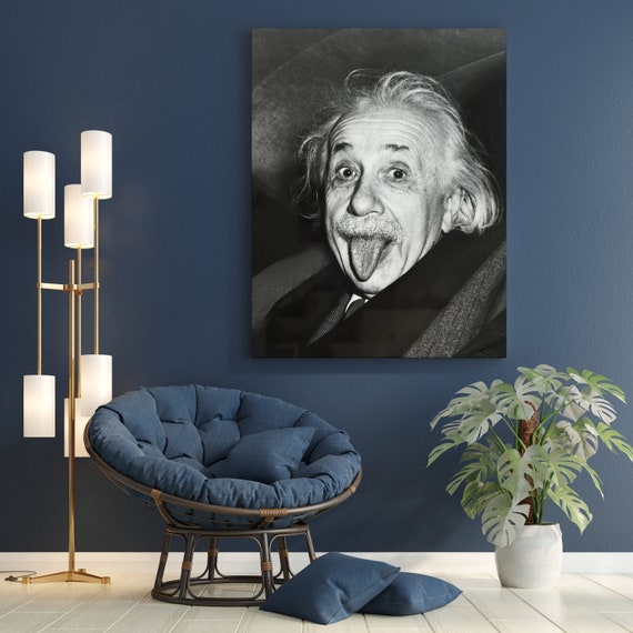 Quadro Decorativo Su Tela Stampata, Albert Einstein Con Lingua Di Fuori, 40 X 51 Cm, Stampa Francese Di Alta Qualità Su Telaio In Legno