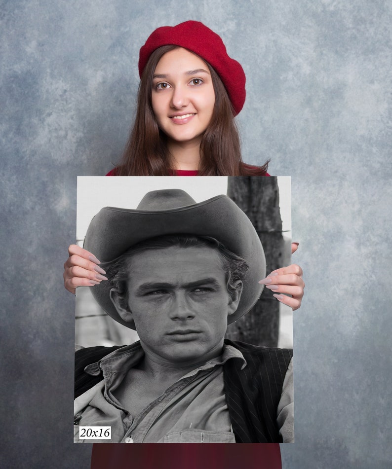 James Dean Cowboy Hat Texas Oil Company West Giant Movie Set Print Canvas Oil Workers, Black and