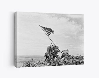 愛国的なアメリカ国旗掲揚 硫黄島 6人の米海兵隊員が摺鉢で 1945年2月23日 軍隊 アメリカ キャンバス 男の隠れ家 軍事
