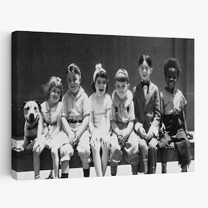 The Little Rascals in a group vintage Black and White Retro Canvas Spanky Alphalfa