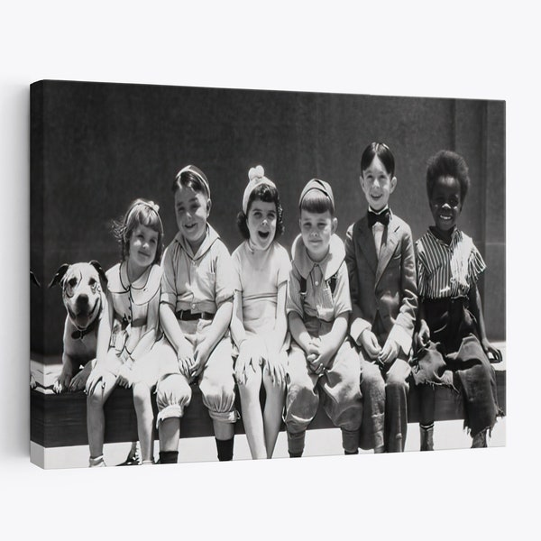 De Little Rascals in een groep vintage Zwart-Wit Retro Canvas Spanky Alphalfa