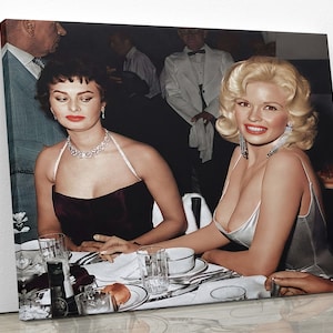 Jayne Mansfield and Sohia Loren Classic Movie Set Print Canvas, Beautiful Classic movie stars, golden age of films