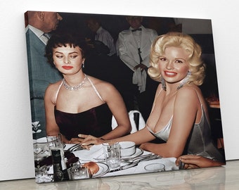 Jayne Mansfield and Sohia Loren Classic Movie Set Print Canvas, Beautiful Classic movie stars, golden age of films