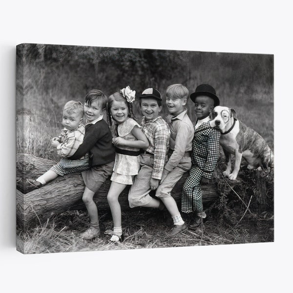 De Little Rascals in een groep vintage Zwart-Wit Retro Canvas Spanky Alphalfa