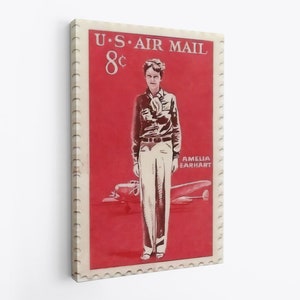 Amelia Earhart 1963 Sello postal de EE.UU. en Canvas Amazing Adventurer mujeres heroína piloto aviación vintage Negro y Blanco Retro ww2 ww1 Canvas