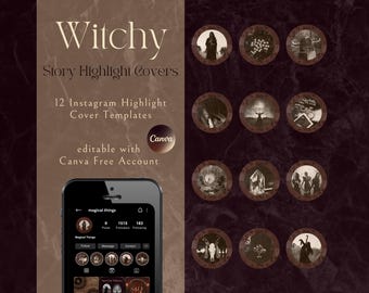 Modelli di copertina per evidenziare streghe Instagram / Modifica con Canva, Profilo vintage antico, Strega verde, Griglia Insta spirituale, Mistico, Magico