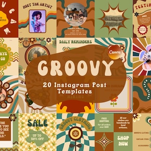 Groovy Instagram Post Templates | Edit with Canva, Retro Posts, Hippie, Vintage Grid, Social Media Template, Funky Instagram Feed, 70s, 80s