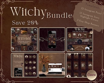 Witchy Bundle | Edit with Canva, Instagram Highlight Cover Templates, Insta Post Template, Etsy Shop Banner Layouts, Witchcraft, Spiritual