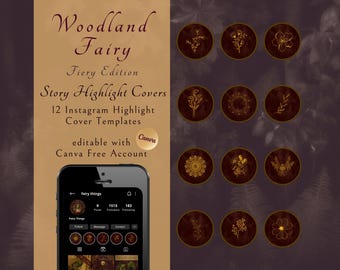 Woodland Fairy Fiery Instagram Highlight Cover Templates / Canva Edit, Profilo floreale, Strega verde, Spirituale, Mistico, Magico, Incantato