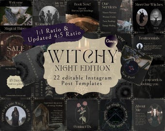 Witchy Night Instagram Post Templates | Edit with Canva, Dark Spiritual Inst, Astrology, Witch, Spellcraft, Magical Template, Mystic, Occult