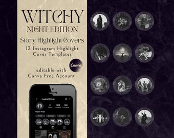 Witchy Night Instagram Highlight Cover Templates | Edit with Canva, Antique Vintage Profile, Green Witch, Spiritual Insta, Mystical, Magical