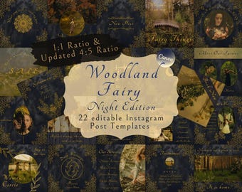 Woodland Fairy Night Instagram Post Templates |Canva Edit, Spiritual Insta, Astrology, Witch, Spellcraft, Magical Template, Enchanted Forest