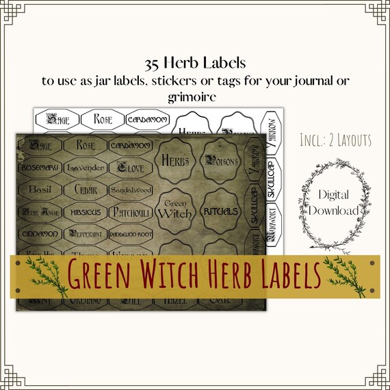 Printable Herb Labels Green Witch Grimoire Apothecary | Etsy