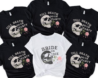 Til Death, Till death do us party, Bride or die, Halloween bachelorette, Rock and Roll, Bachelorette party, Matching tshirts