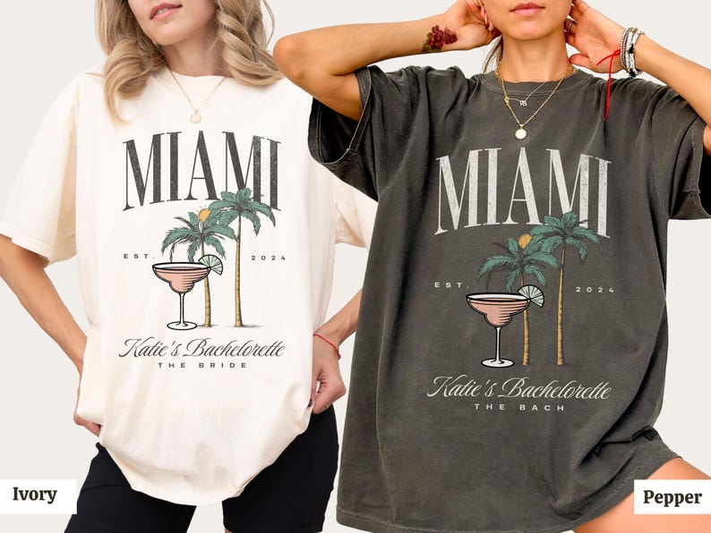 Miami Bachelorette Party Shirts Custom Florida bachlorette shirts Tampa Key West bridesmaids gifts beach palm tree bridal party comfort