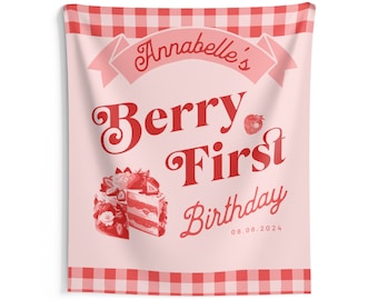 Berry First Birthday Tapestry: Custom Name Photo Backdrop