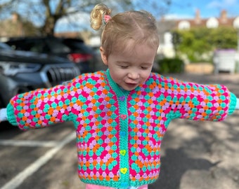 Rainbow hexagon crochet cardigan for kids 3-4 years old