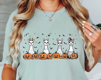 Halloween Llama T-Shirt – Spooky Jack-O'-Lanterns, Comfort Colors
