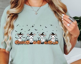 Spooky Goat Halloween T-Shirt | Witchy Pumpkins Comfort Colors Tee