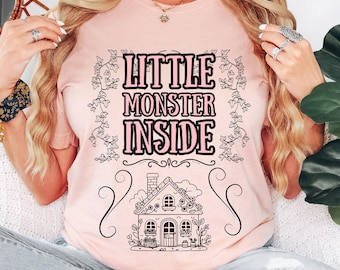 Little Monster Inside Pregnancy Announcement Shirt, Halloween Maternity Tee