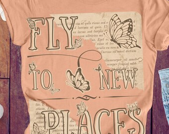 Vintage Butterfly Graphic T-Shirt | Fly to New Places Design