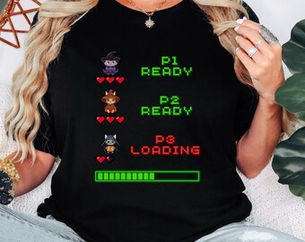 Retro Gaming Cat Maternity Shirt, Pixel Art RPG Family Tee