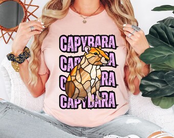 Capybara Stained Glass Style T-Shirt | Animal Lover Tee