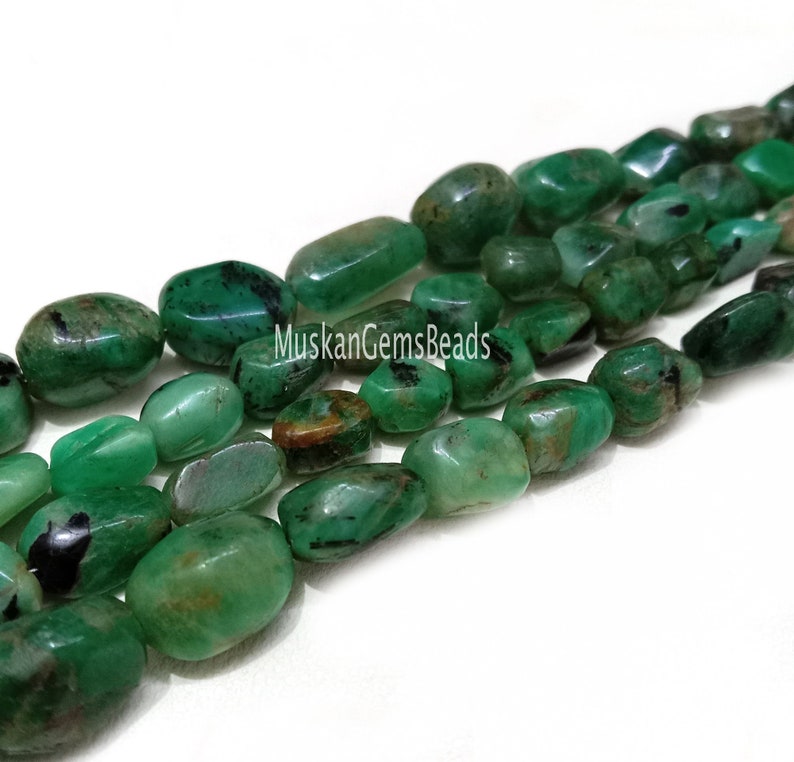 Green Emerald Smooth Tumble Gemstone Beads Semi Precious natural Emerald Nugget Shape, 8 Strand For Jewelry Making