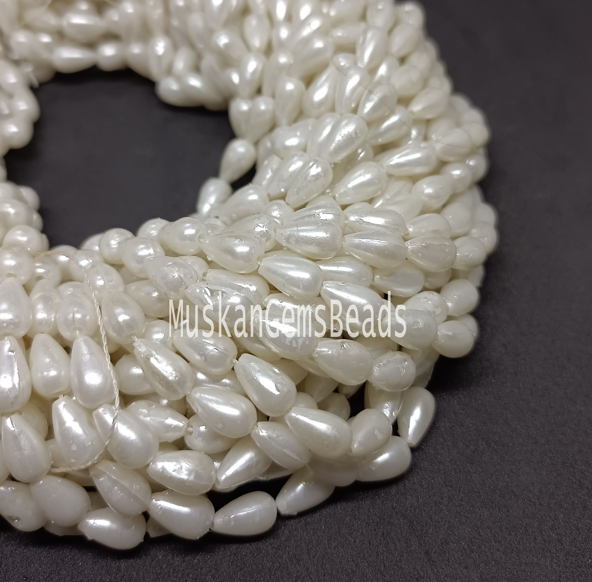 White Pearl Drop Beads: Polished Gemstone Strand, 8 Inch