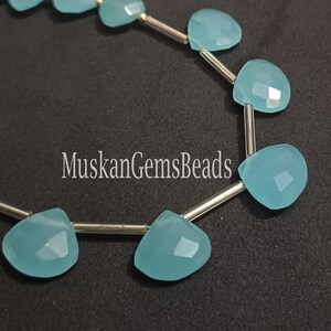 Faceted Blue Chalcedony Heart Beads: 8&quot; Strand, Jewelry Making