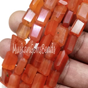 Orange Carnelian Faceted Nugget Beads: 8-inch Strand